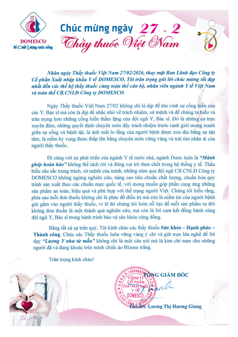 THƯ CHÚC MỪNG NGÀY THẦY THUỐC VIỆT NAM 27/02/2026